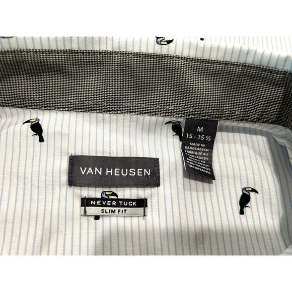 Van Heusen Mens Slim Fit Short Sleeve Shirt Size Medium 15 - 15.5 Toucan Print - Picture 8 of 8